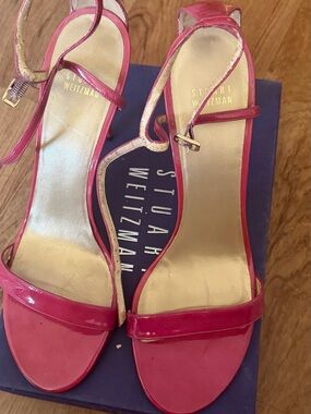 Stuart Weitzman Hot Pink Patent Leather Ankle-Strap Heels